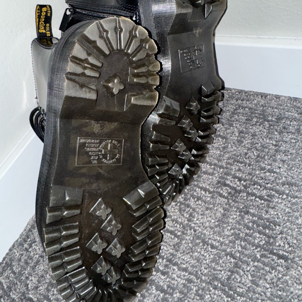 Dr. Martens Black Leather Boots with Yellow Stitching - Picture 2 of 6